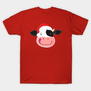 Happy Little Holstein Cow Wears A Christmas Santa Hat T-Shirt